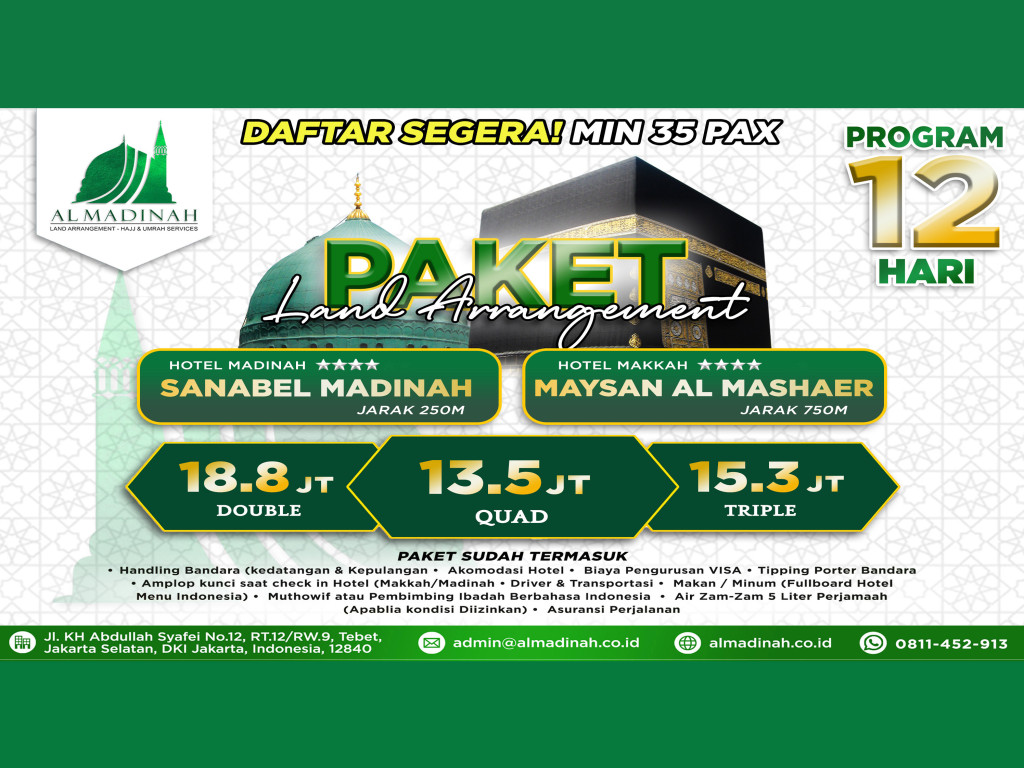 Paket LA Program 12D - SANABEL MADINAH [5N] & MAYSAN AL MASHAER [5N]