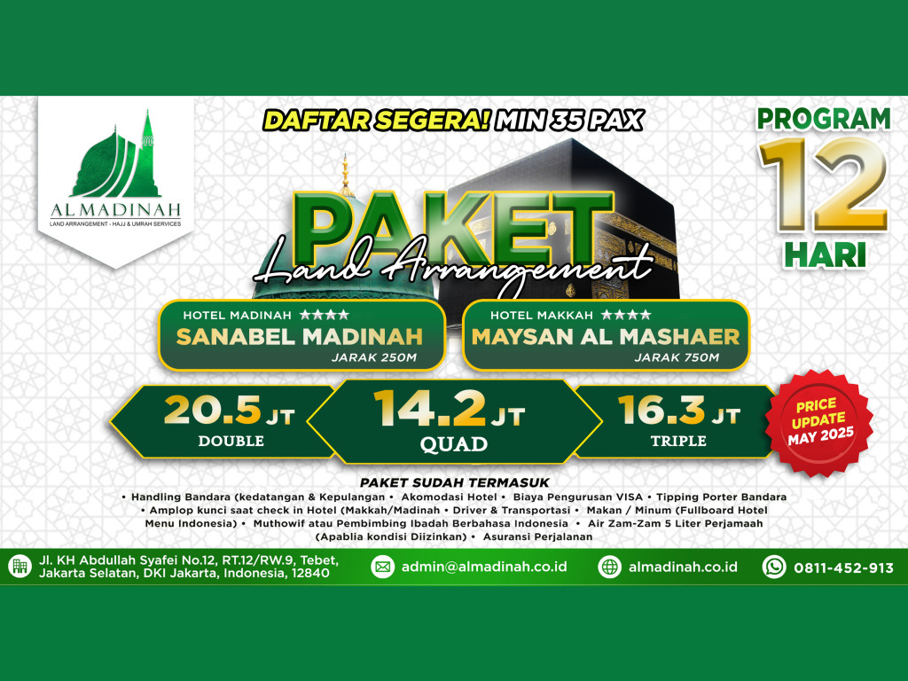 Paket LA Program 12D - SANABEL MADINAH [5N] & MAYSAN AL MASHAER [5N]