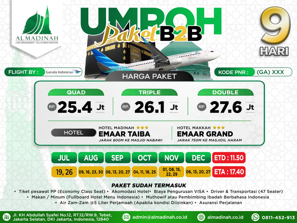 PAKET B2B Program 9D Emaar Taiba [3N] & Emaar Grand [4N] JED - JED by Garuda (35 Pax)