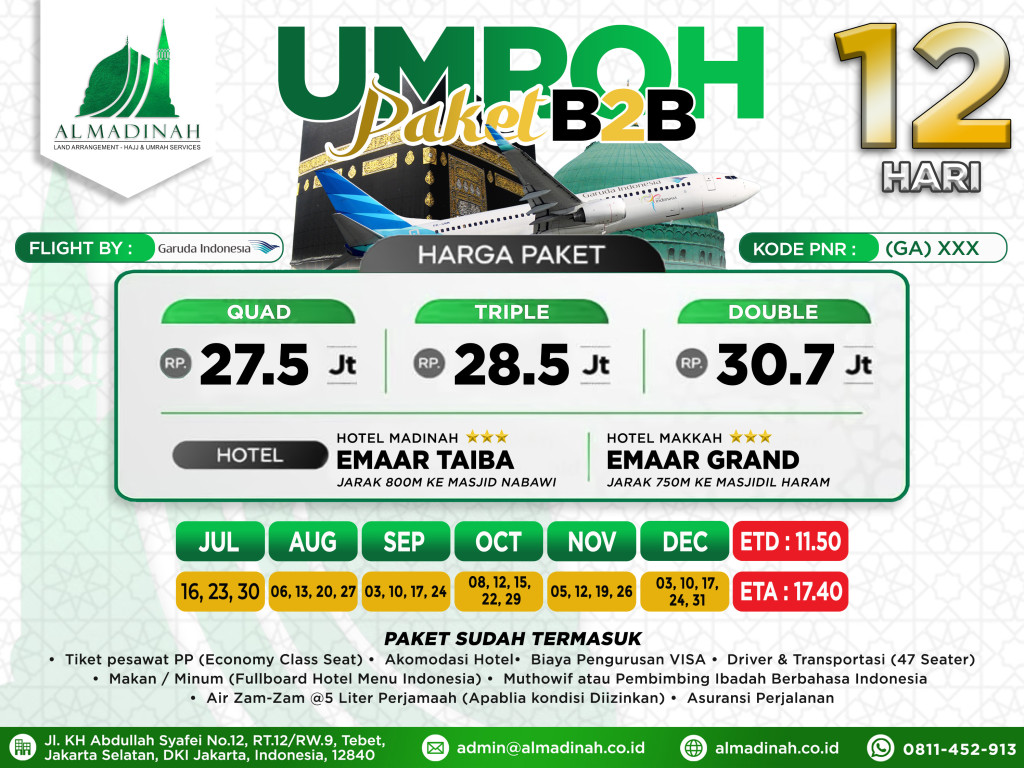 PAKET B2B Program 12D Emaar Taiba [5N] & Emaar Grand [5N] JED - JED by Garuda (35 Pax)